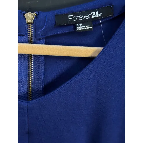 Forever‎ 21 Royal Blue Cap Sleeve Sheath Dress Gold Zip Pockets Size S - Image 7