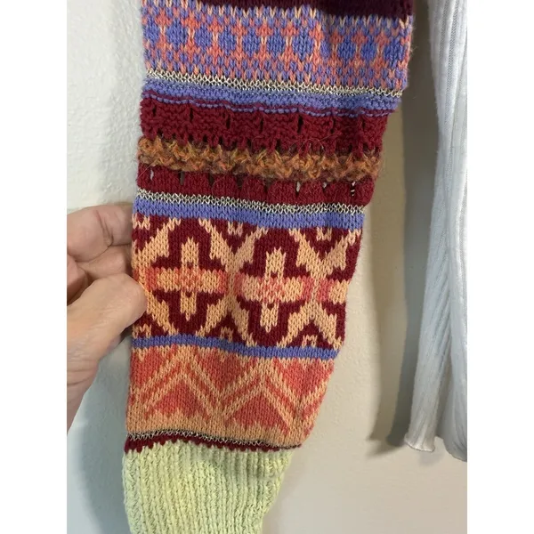 Free People Mixed Knit Cowl Neck Sweater S Boho Patchwork Fair Isle Sleeve Prism - Image 2