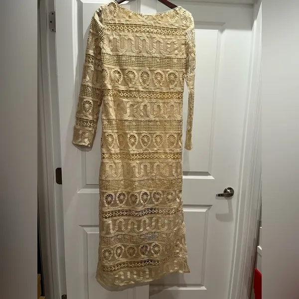 NWT Farm Rio Guipire Lace Long Sleeve Midi Dress Cream Coconut Tree Tropical S - Image 2