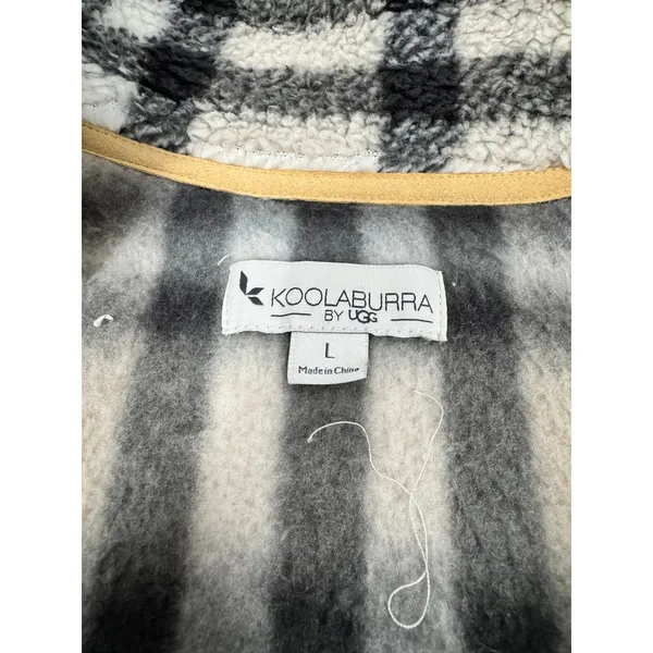 Koolaburra by UGG Plaid Sherpa Pullover Quarter Zip‎ Fleece Tan Black Large - Image 3