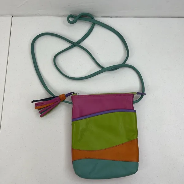 ILI New York Small Crossbody Bag Multi Color Patchwork Leather Tassel Boho Mini - Image 2