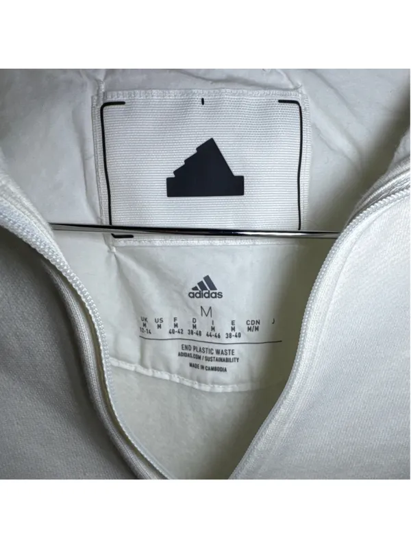 Adidas Quarter-Zip Cropped Sweatshirt White Red Size M - Image 2
