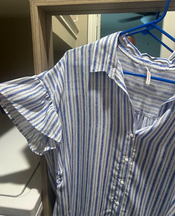 Boutique white blouse with blue stripes - Image 2