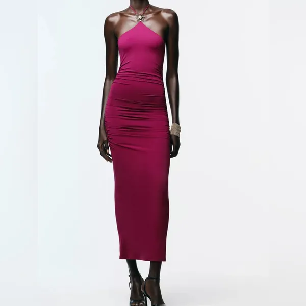 NWT ZARA HALTER SUN POLYAMIDE DRESS SIZE M - Image 2