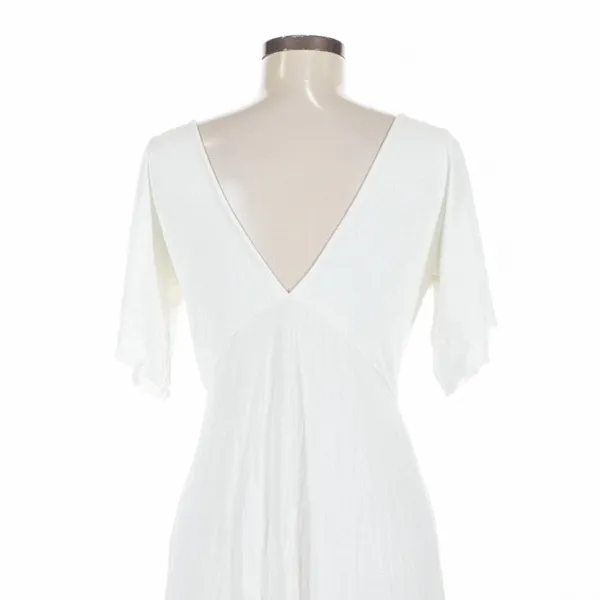 Ten Tomorrow Ivory Kori Pleated Maxi Dress Deep V Neck XS Coastal Minimalist - Image 10