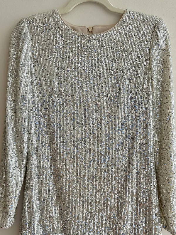 Eliza J Silver Long Sleeve Sequin Mini Dress, Party Cocktail Holiday, Size 4 - Image 4