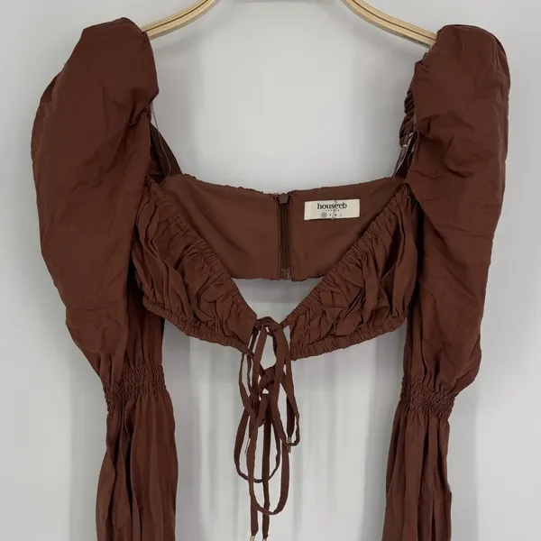 House of CB Molly Shirred Top XS Chocolate Puff Sleeve Romantic Cottagecore Sexy - Image 5