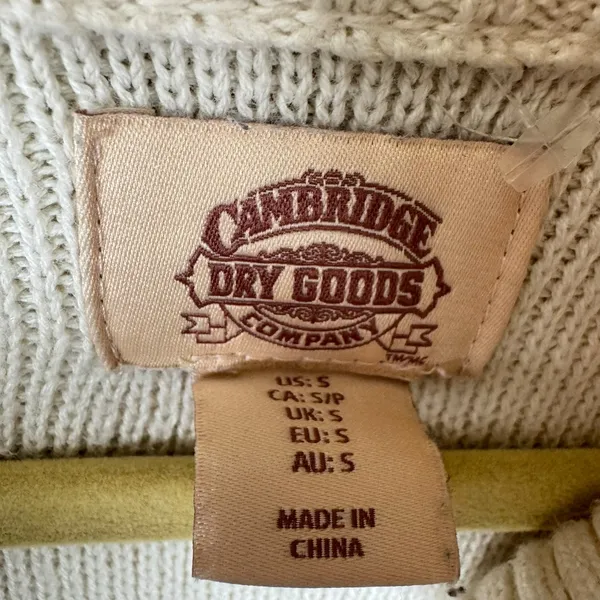 Cambridge Dry Goods Cream Half Zip Cotton Blend Mock Neck Cozy Preppy Sweater‎ S - Image 5