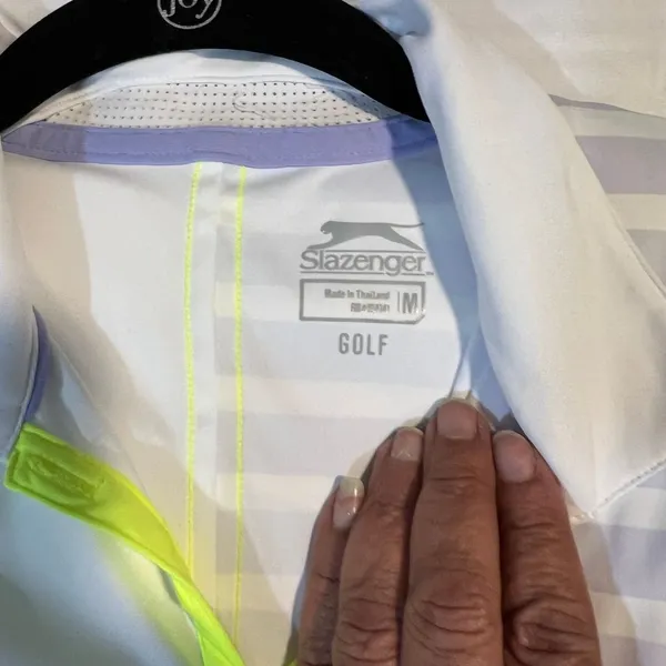 Slazenger Sleeveless Golf Tank Top w/Neon Yellow Trim Striped Pattern‎ White-M - Image 6
