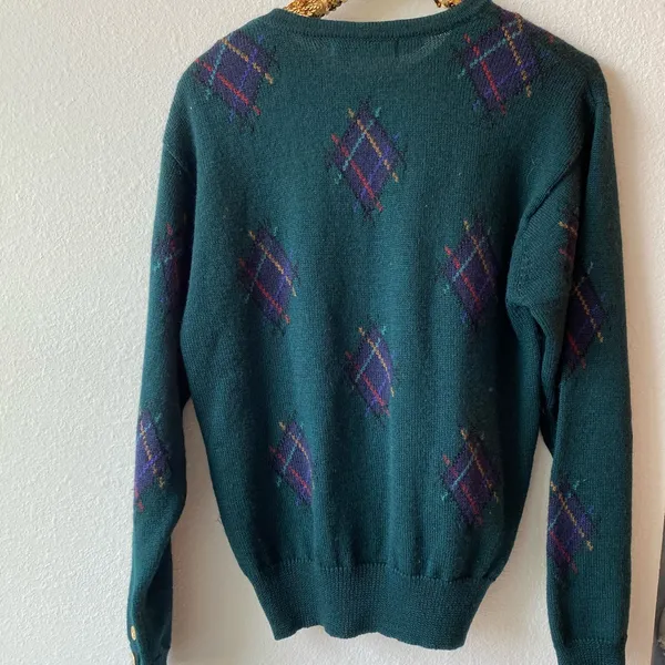 Vintage JH Collectibles Wool Sweater | Gold Crest Buttons | Tartan Argyle - Image 6