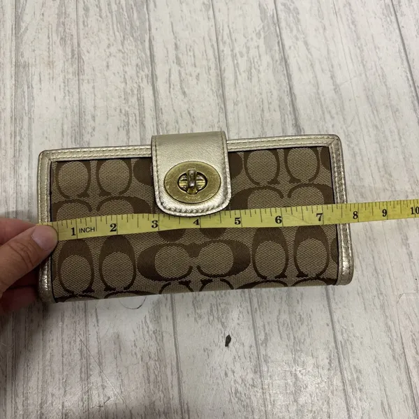 Coach turn lock Signature Brown Tan Gold Wallet With Insert - Image 10