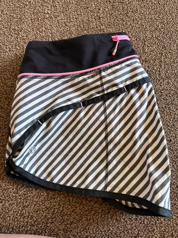 Black and White and Light Pink Striped Lululemon Speed Up Shorts 2.5' - Image 6