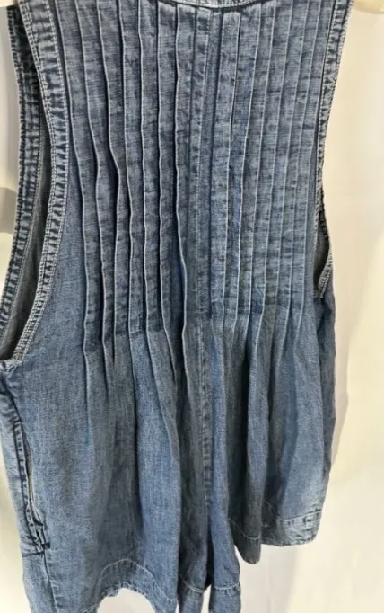 Free People Denim Webster Romper Blue Women's Small Sleeveless Pintuck - Image 6