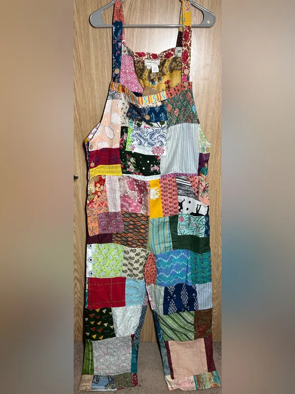NWT Ashley Taylor Patchwork Colorful Bohemian Adjustable Overalls One Size Red - Image 3