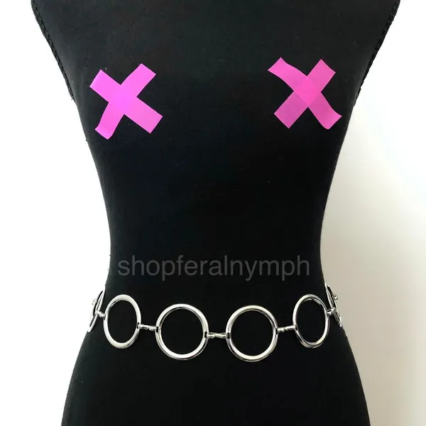 Y2K Minimalist Silver Open Circle Chain Belt, Fits 24.5–42 Inches, X7GA1229 - Image 5