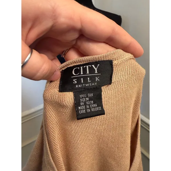 Vintage City Silk Knitwear Long Sleeve Crew Neck Top Camel Tan Luxury Minimalist - Image 7
