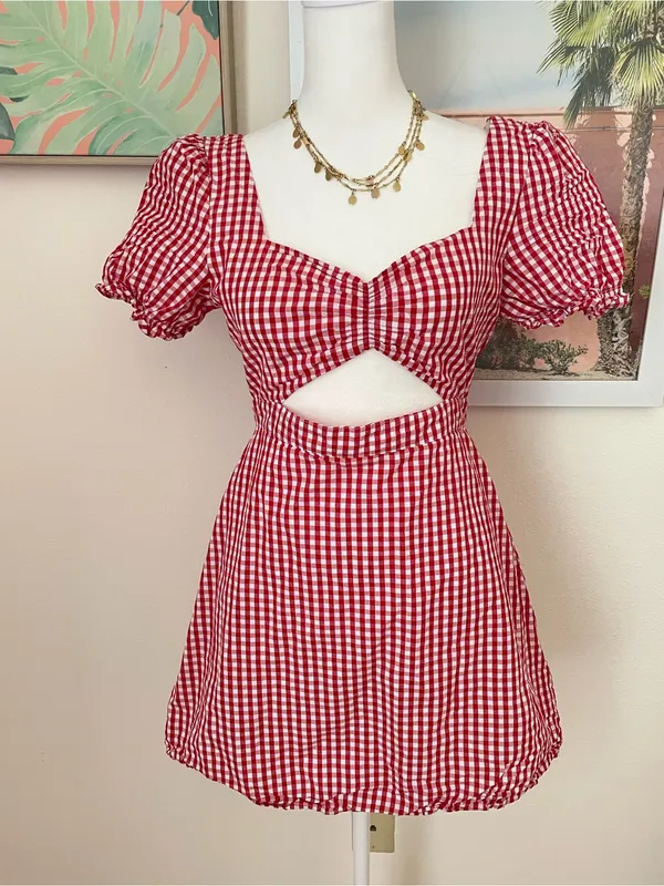 Beginning Boutique Mercury Mini Red Gingham Dress Size Small - Image 3