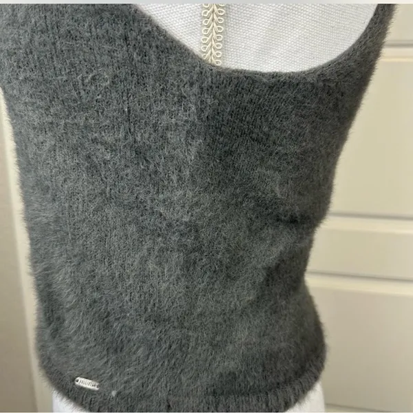 Hollister Women’s Retro Y2K Fuzzy Butterfly Gray Tank Top Size Large - Image 4