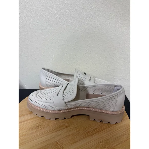 Dolce Vita Loafers 9 Malila Ivory Perforated Leather Lug Sole Penny Shoes - Image 9