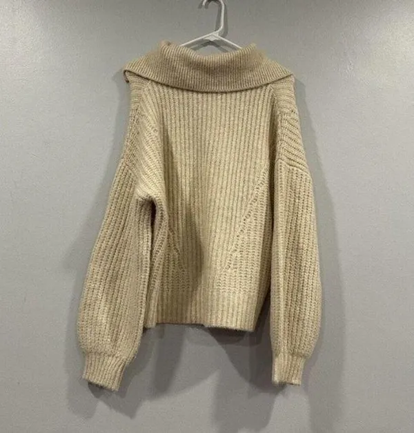 A New Day Cream Quarter Zip Pullover Sweater Medium M - Image 3