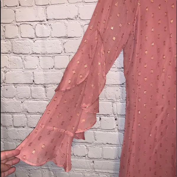 NWT‎ I.N. San Francisco Pink Swiss Dot Ruffle Sleeve Tie Back Dress - Image 2
