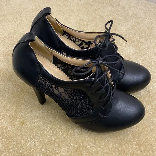 Women’s Black High Heel Booties with Lace Detail EU Size 38 US 7/7.5 NEW - Image 2