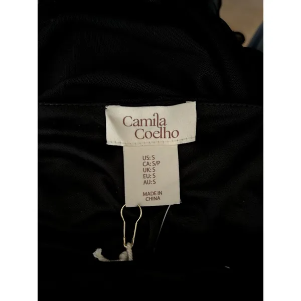 Camila Coelho Black Ruched Deep V Midi Dress Sleeveless Evening Cocktail Dress - Image 7