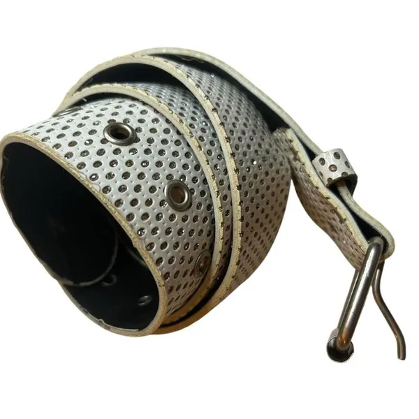 Rhinestone Belt Y2K Glam Rock McBling Era Studded White Wide Grommet Buckle 45" - Image 2