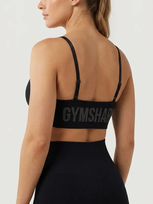 Gymshark Women Seamless High-Neck Sports Bra S Black Activewear Workout Comfort - Image 2