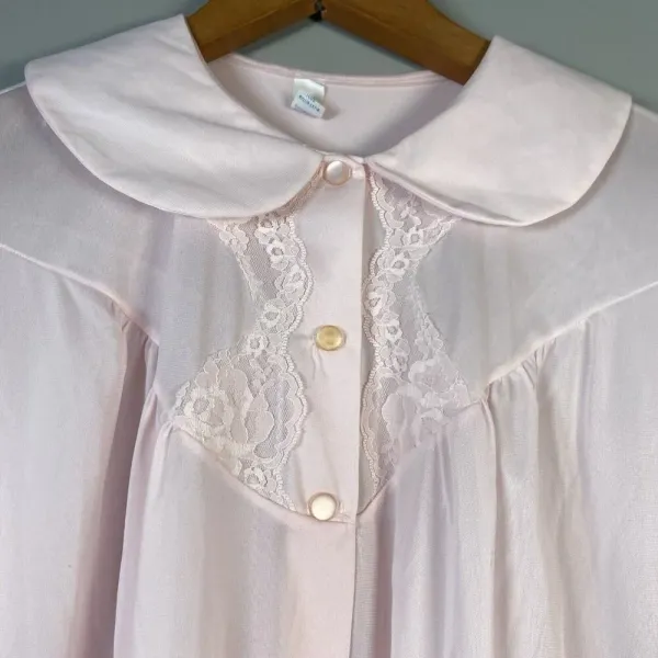 Vintage Nancy King Lingerie Nightgown Size M Pink Nylon‎ satin Lace Sleepwear - Image 6