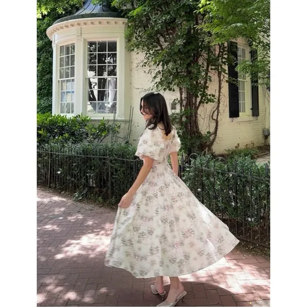 Selkie Coquette Fairytale Princess Floral Puff Sleeve Midi Day Dress Size Medium - Image 10
