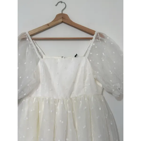 English Factory White Polka Dot Tulle Mini Dress M Cottagecore Puff Sleeve NWT - Image 5