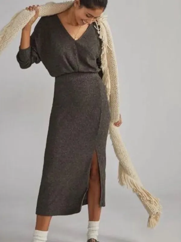 Anthropologie Daily Practice Barre Ribbed V-Neck Midi Dress Medium NWT - Image 3