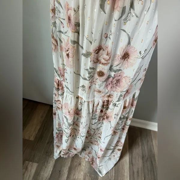 NWT Love Stitch Woman’s White Flower Airy Lightweight Boho Maxi Dress Size Large - Image 11