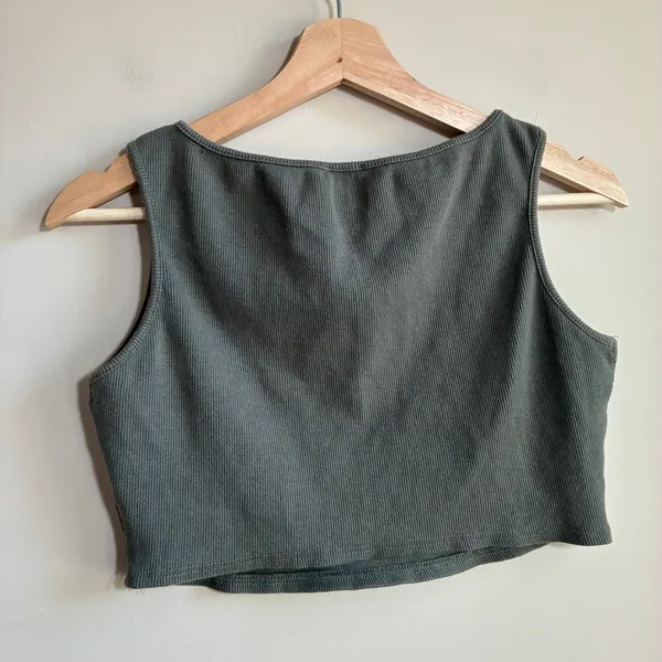 Princess Polly Ribbed Crop Tank Top Size 10 Olive Green Womens Cotton Blend - Image 6