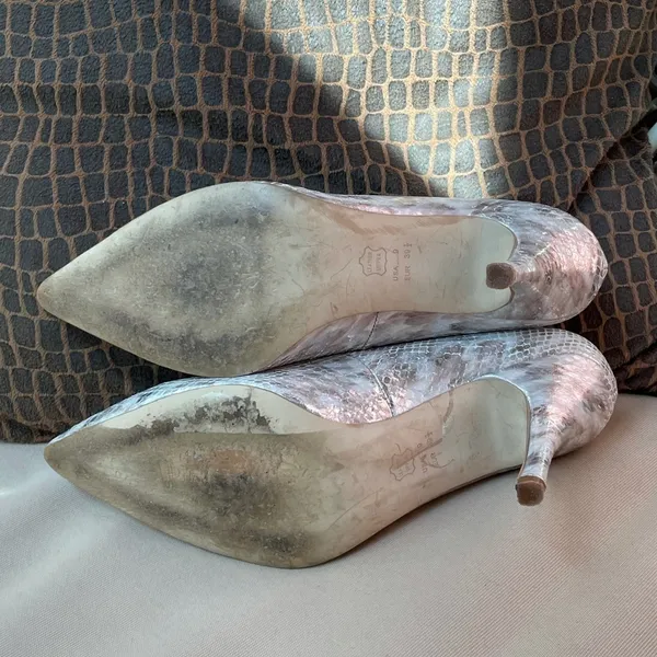 Sacha‎ London Snake Leather Pointed Toe Pump Silver Size 9 - Image 6