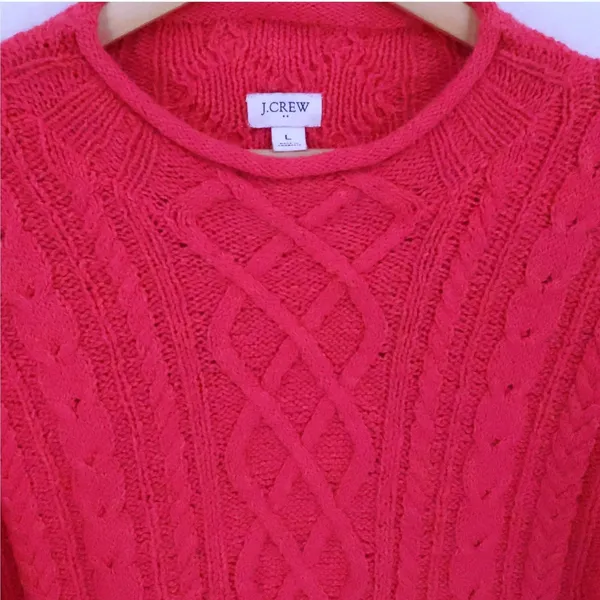 J Crew 2024 Roll Neck Cable Knit Sweater Size L Pink Fisherman Coastal Preppyl - Image 2