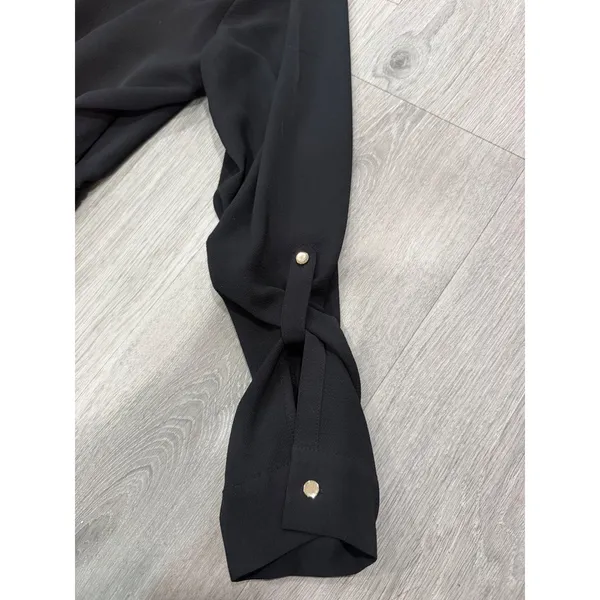 Apt. 9 Black Utility Shirt Dress Gold Zip Cinch Waist Long Sleeve Office Chic L - Image 12