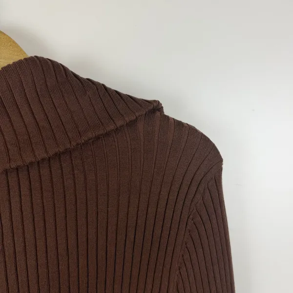 Maeve Anthropologie Brown Ribbed Fitted Half Zip Sweater Large Minimalist Layers - Image 3