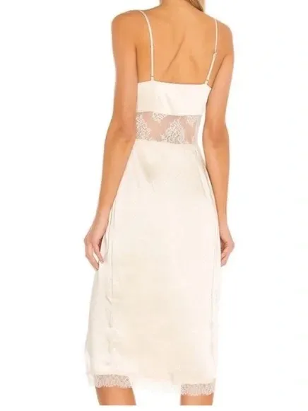 Song of Style Mala Satin Slip Lace Inset Midi Dress Pearl Beige Small Revolve - Image 2