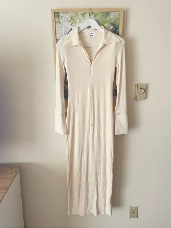 The Line By K Candela Flared Sleeve Maxi Ribbed Zipper Dress Vanilla Medium - Image 7