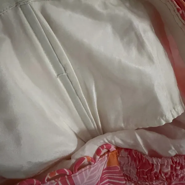 LILLY PULITZER silk strapless tube top pink orange‎ floral scallop detail size 6 - Image 6