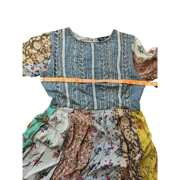Young Threads Boho Dress Small Embroidered Grey Patchwork Mini Western Hippie - Image 8