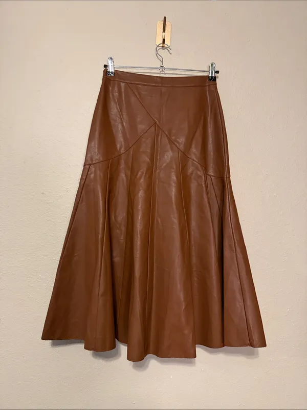 Anthropologie Maeve Mariska Brown Faux Leather Midi Skirt Size 2 A Line NWT - Image 9