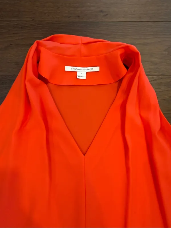 Diane Von Furstenberg Reagan Tank Top Blouse Bright Coral Size Large - C47-025 - Image 3