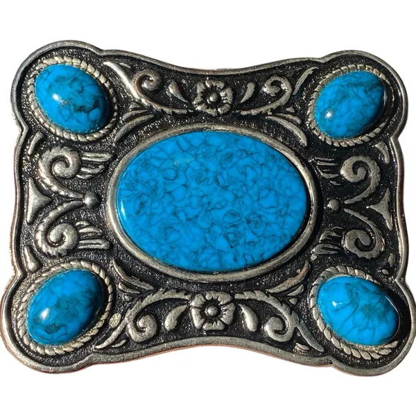 Western Floral Faux Turquoise Retro Design And Cowboy‎ Boots Belt Buckle - Image 3