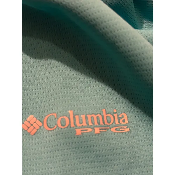 Columbia PFG Womens Turquoise Blue Henley Short Sleeve Mesh Active Top Medium - Image 8