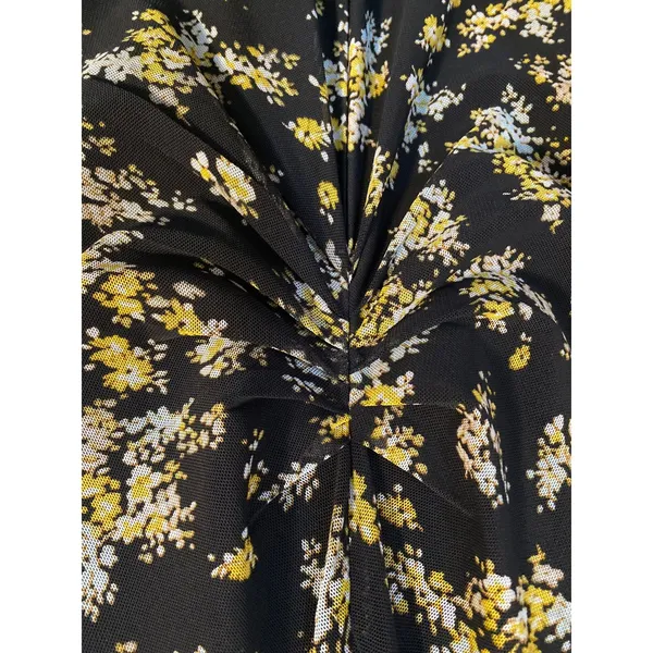 AFRM Tezza Black & Yellow Floral Ruched Mesh Midi Long Sleeves Dress Womens XS - Image 6