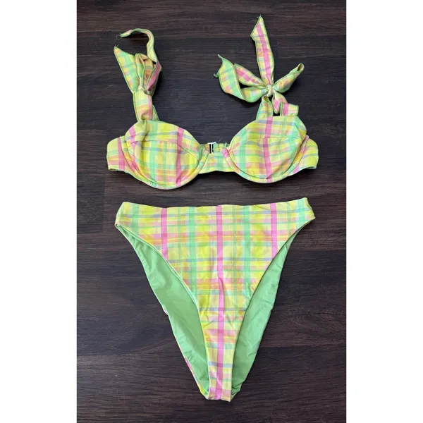 Dippin Daisy's Women's Pretty Plaid Underwire Tie‎ Strap Bikini Set Size Small - Image 3