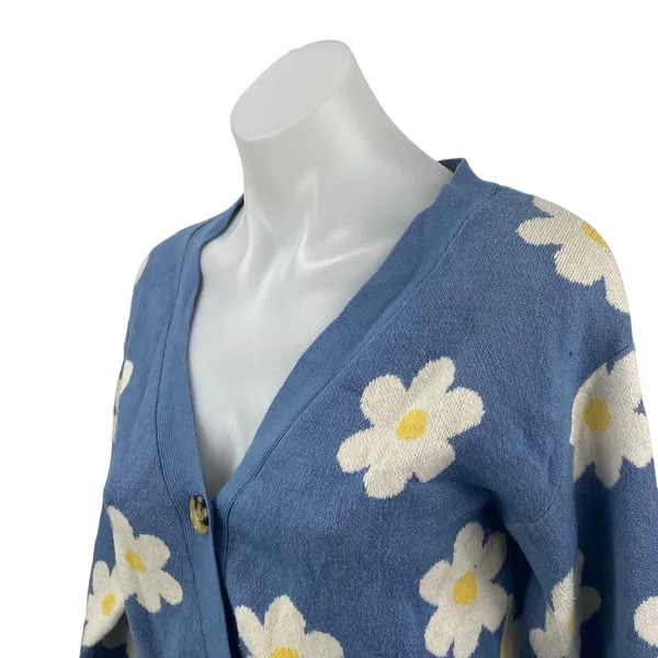 Willow & Wind Blue Floral Daisy Long Sleeve Button Up Cardigan Sweater Top Sz S - Image 2
